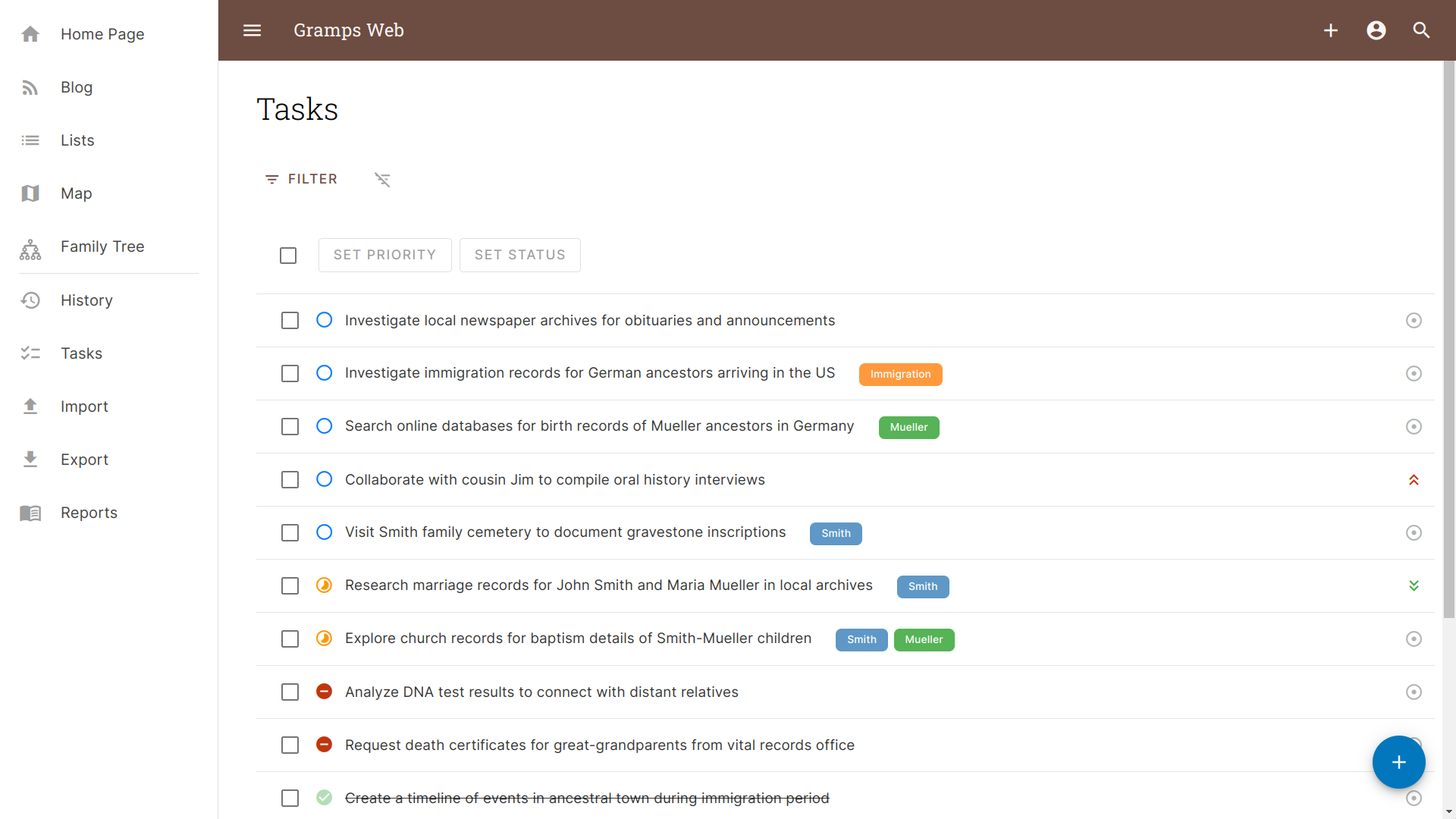 Plan and Organize your Research: Gramps Web as Task Management App